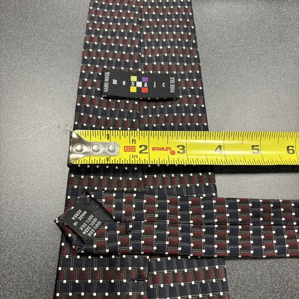 Mosaic Men's Dress Tie‎ Red Black Blue Hand Made 100% Silk Geometric
